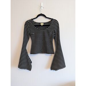 Torn by Ronny Kobo Striped Crop Top Bell Asymmetrical Sleeves Size XS